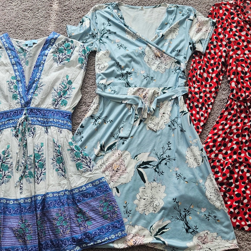 Womens Dress Lot of 4 Size M Floral Polka Dot Cottagecore Boho Spring Wrap Chic - Picture 4 of 7